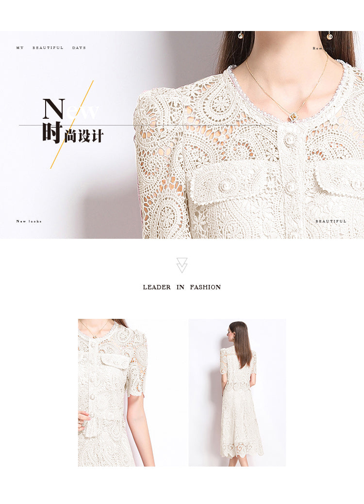 Original design for spring and summer small fragrance style set light luxury and high-end water-soluble lace skirt two-piece set