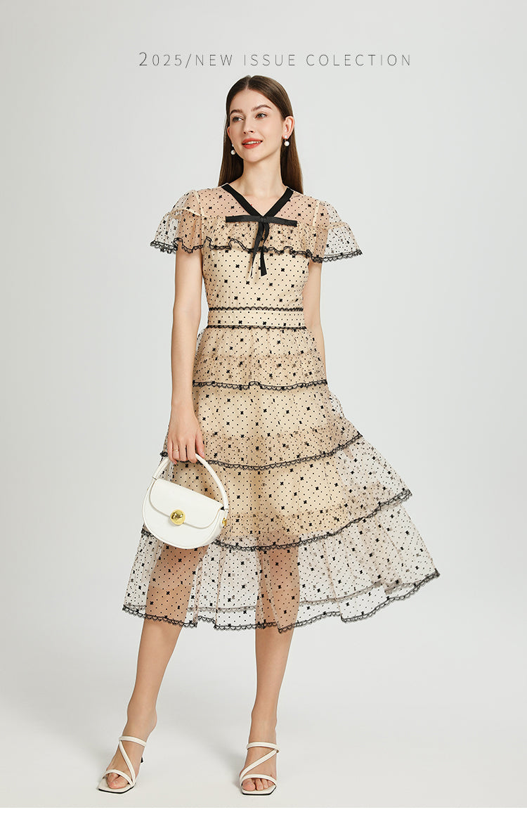 Original Design Heavy Industry Boutique Embroidery Plush Wave Point Wave style Shawl Cake Vintage Dress