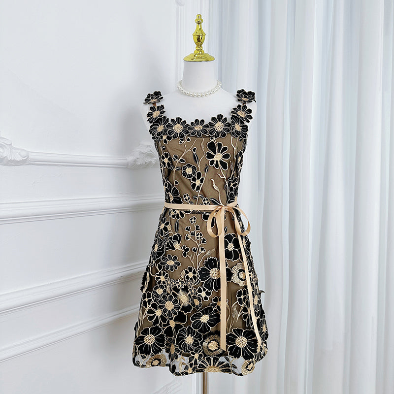 Original Design Embroidered Boutique Color Stereoscopic Handmade Flower Binding Adjustable Strap Strap Dress