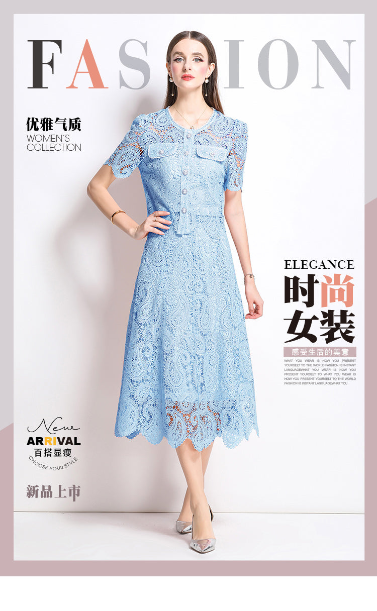 Original design for spring and summer small fragrance style set light luxury and high-end water-soluble lace skirt two-piece set