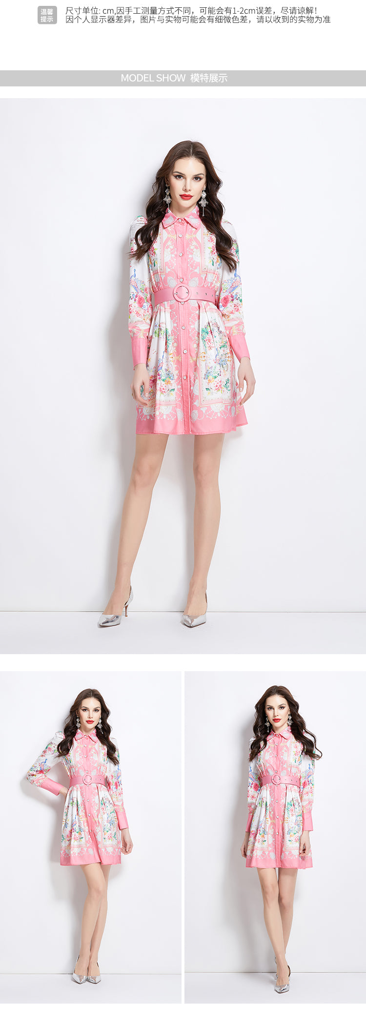 Original Design Spring/Summer/Autumn Vacation Retro Oil Painting Printed Collar Short Dress
