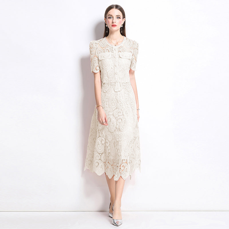 Original design for spring and summer small fragrance style set light luxury and high-end water-soluble lace skirt two-piece set