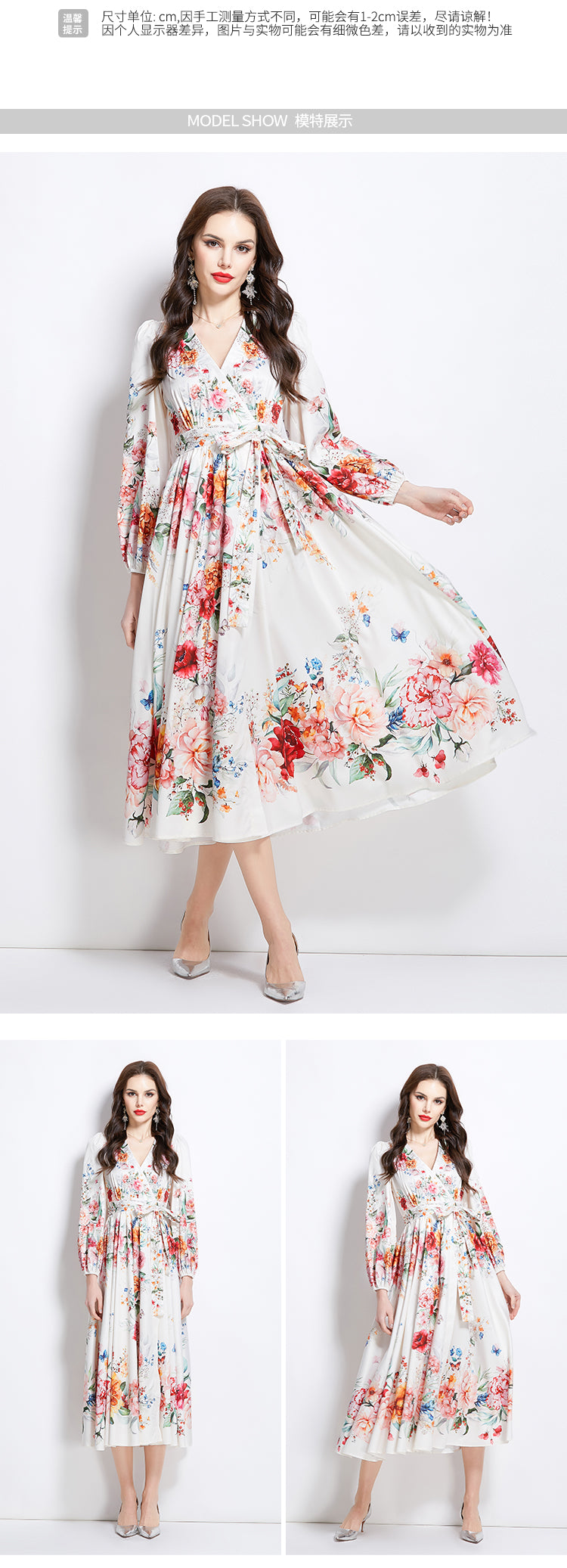 Original Design Spring/Summer Oil Painting Flower Pattern Wrapped Mid length Dress