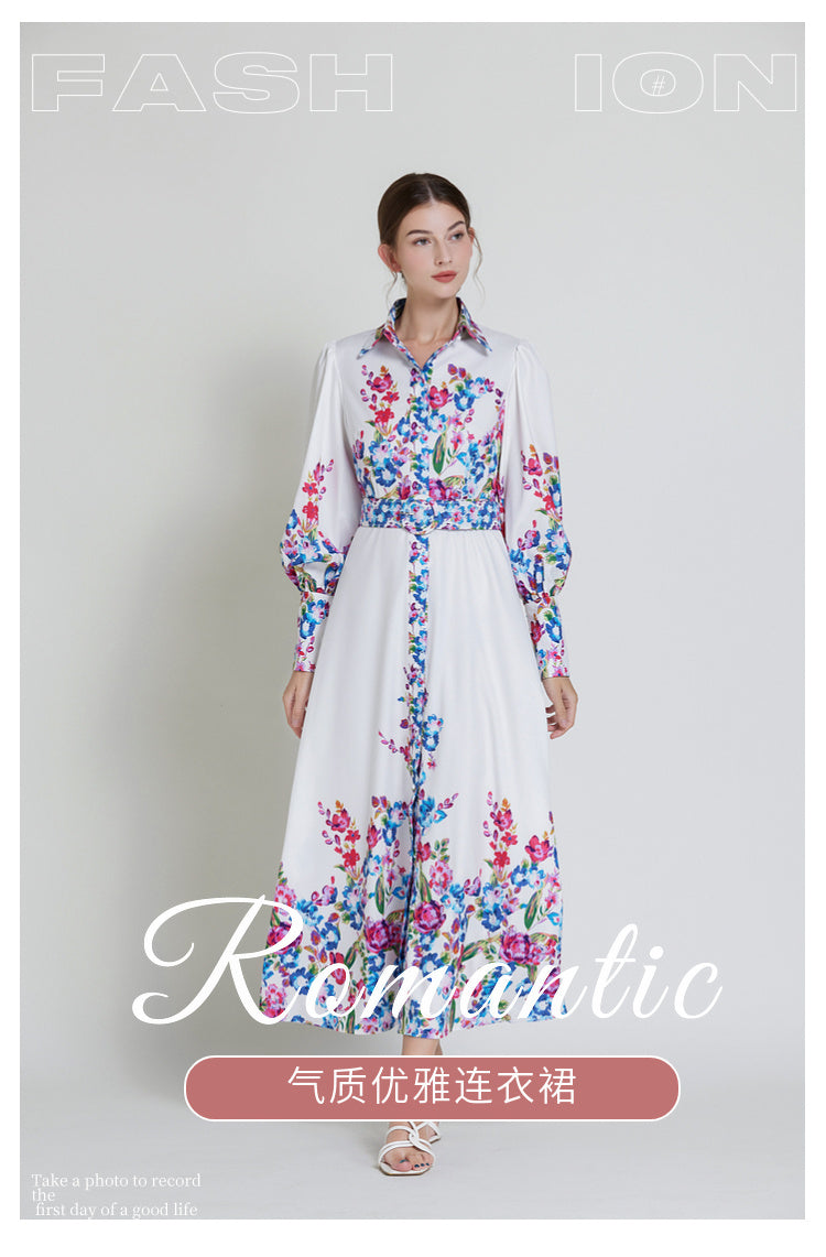 Original design lapel single breasted long dress with belt