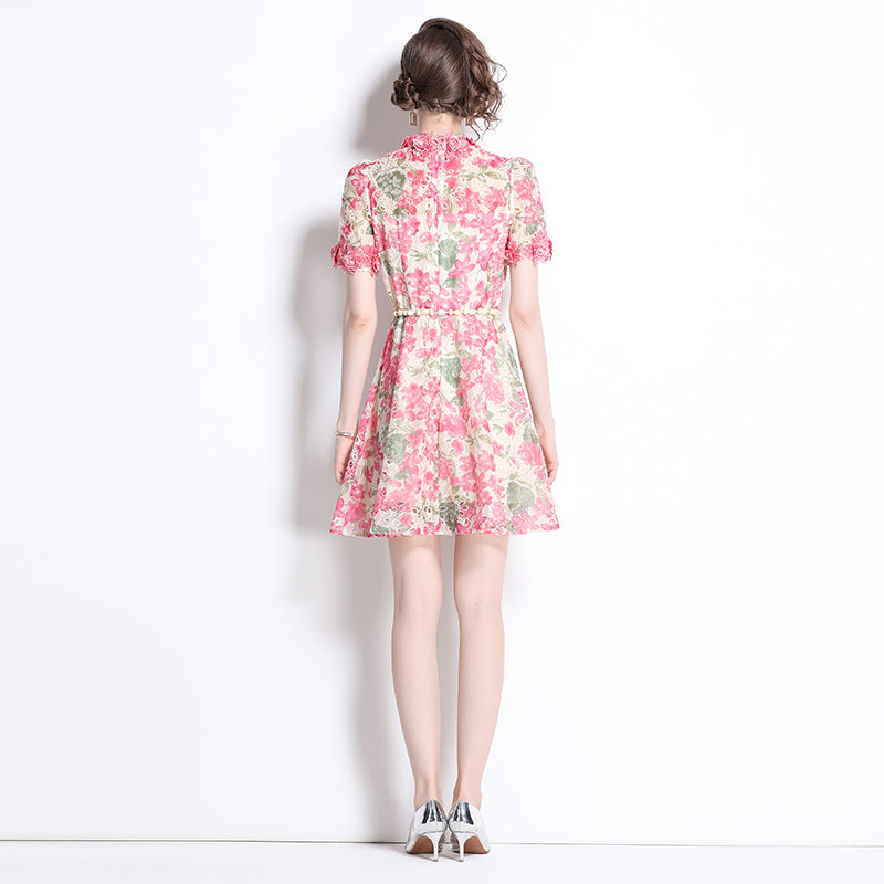 Original Design: Spring/Summer Embroidered Printed Dress for Women with a High end Style and a slimming A-line Skirt with a cinched waist