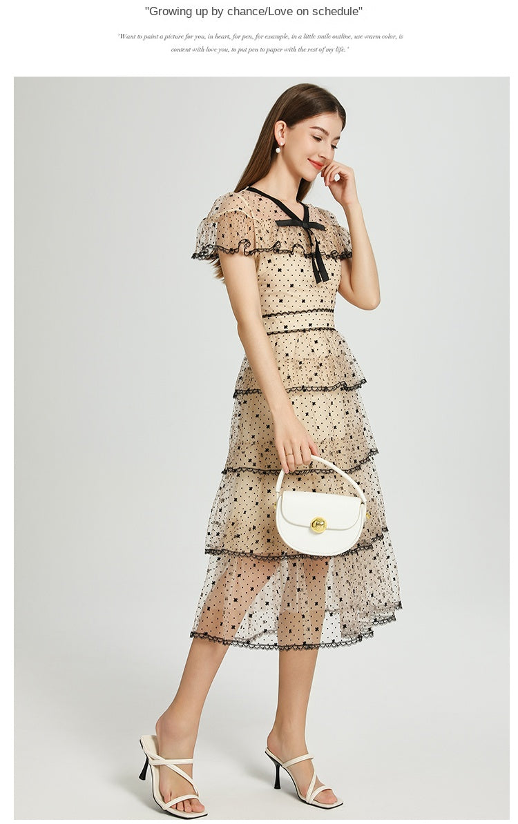 Original Design Heavy Industry Boutique Embroidery Plush Wave Point Wave style Shawl Cake Vintage Dress