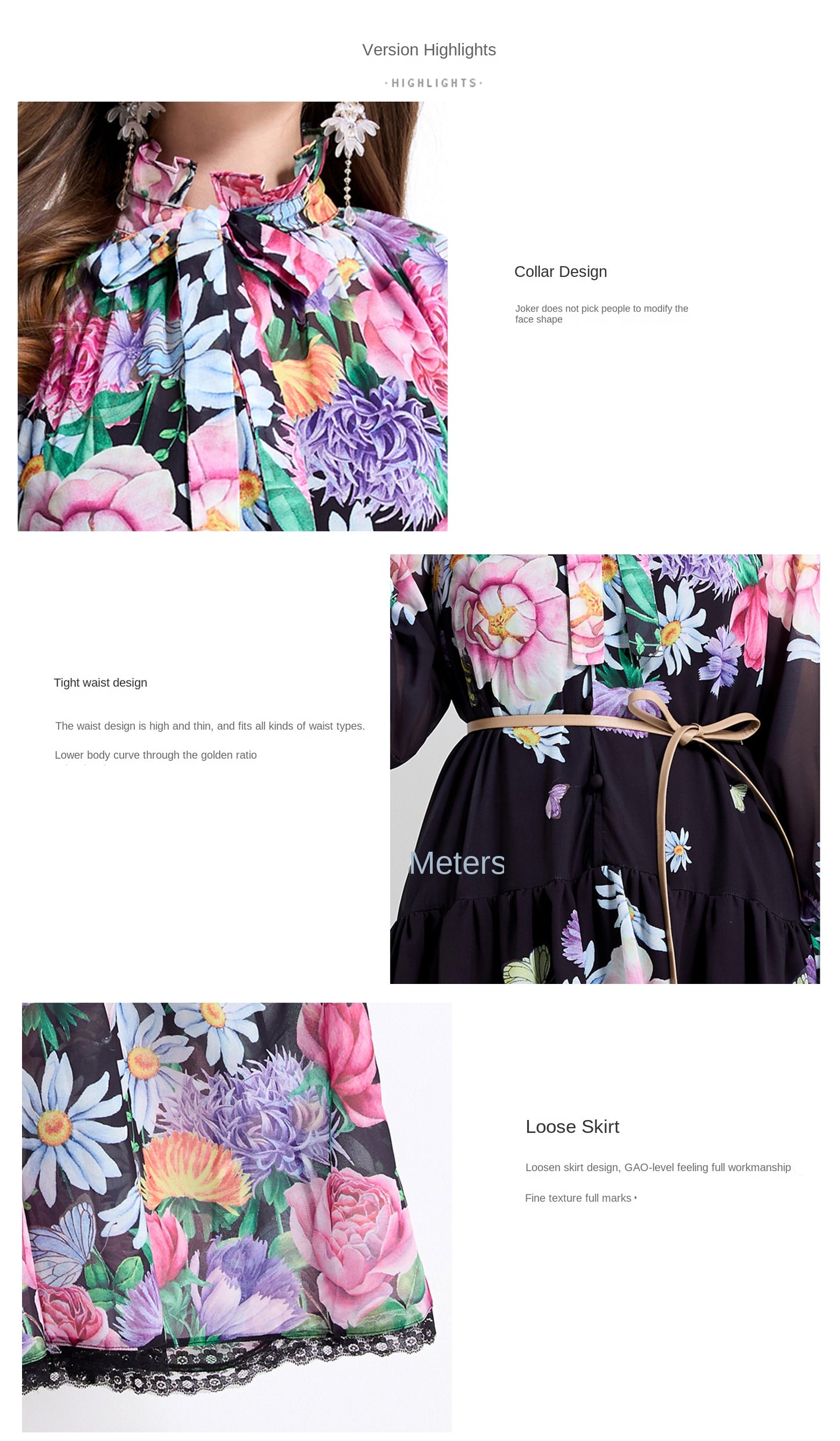 Original design - spring and summer fake lace cake skirt floral print waist ruffle skirt