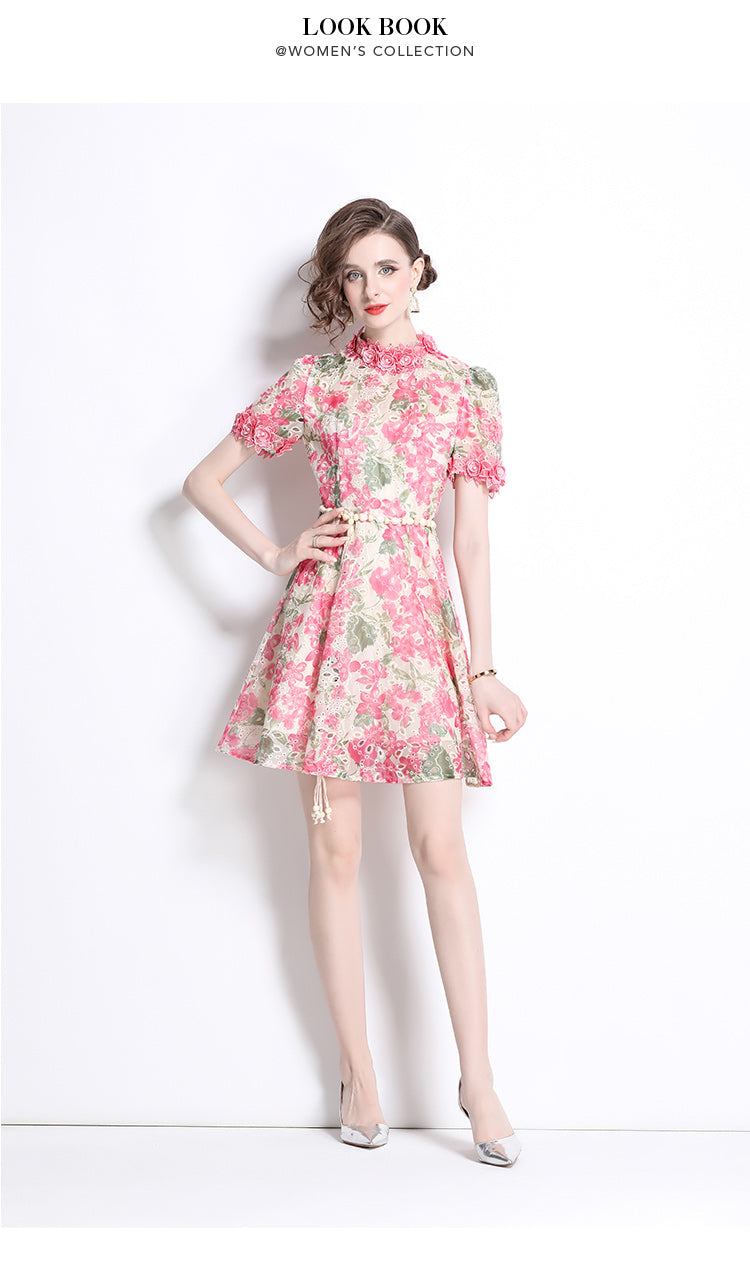 Original Design: Spring/Summer Embroidered Printed Dress for Women with a High end Style and a slimming A-line Skirt with a cinched waist