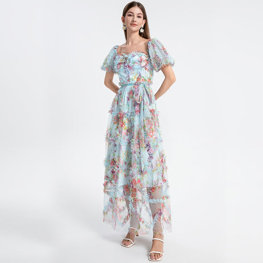 Blue beauty heavy industry boutique palace style French romantic waist cake dress