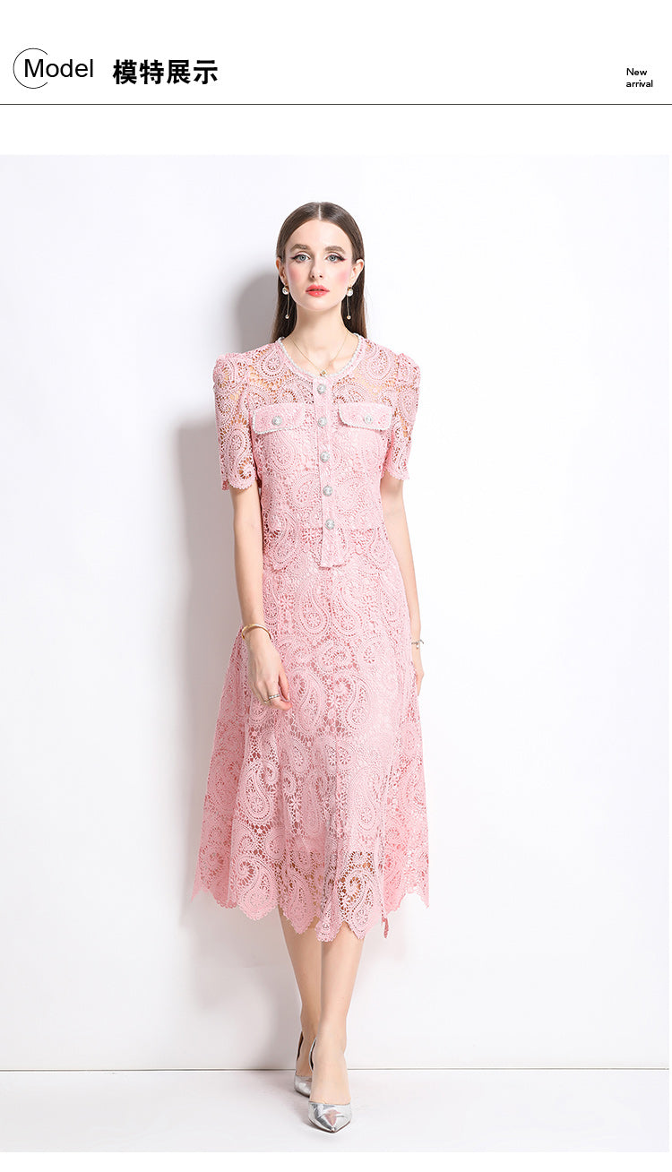 Original design for spring and summer small fragrance style set light luxury and high-end water-soluble lace skirt two-piece set