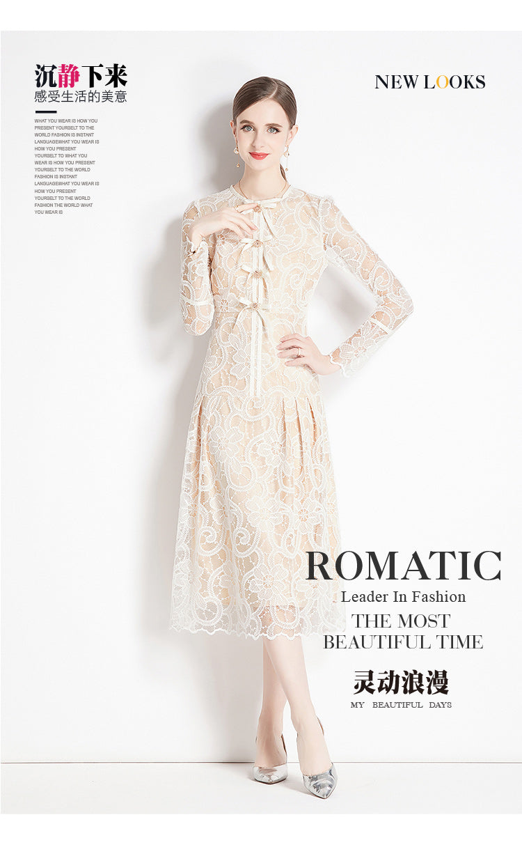 Original design for spring and summer long sleeved lace fashionable slim fit dress for women
