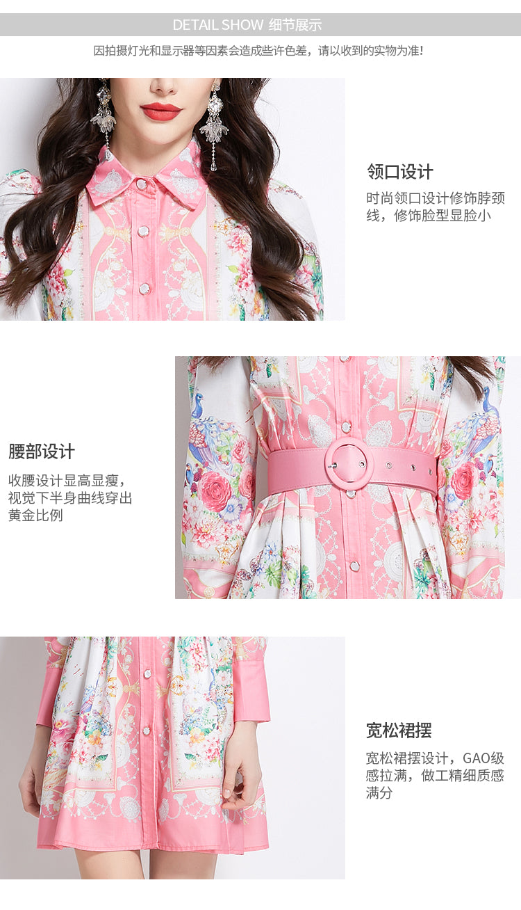 Original Design Spring/Summer/Autumn Vacation Retro Oil Painting Printed Collar Short Dress