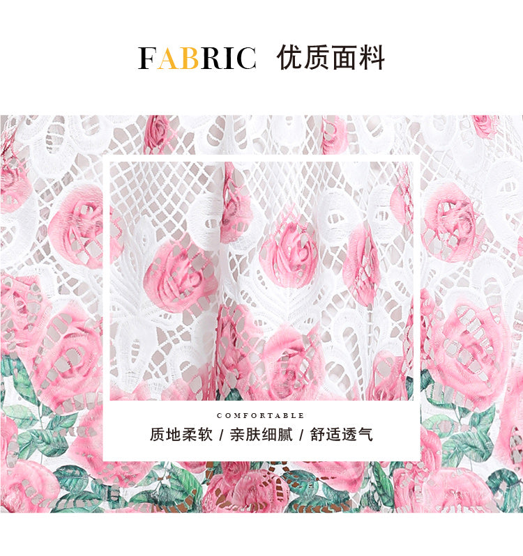 Original design mid long sleeved fashionable slimming hollow out water-soluble lace positioning mid length dress