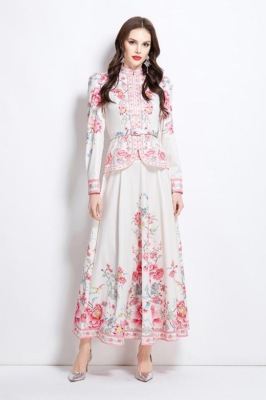 Original design for spring and summer ethnic style shirt top, mid length skirt set