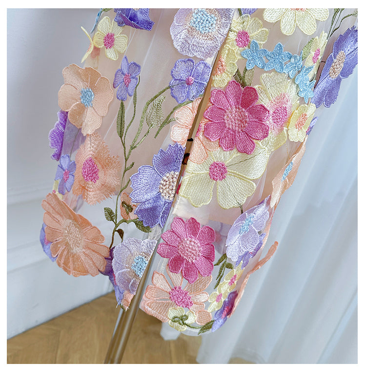 Art embroidery boutique color hand-ordered vintage V-neck slit wrap hip dress