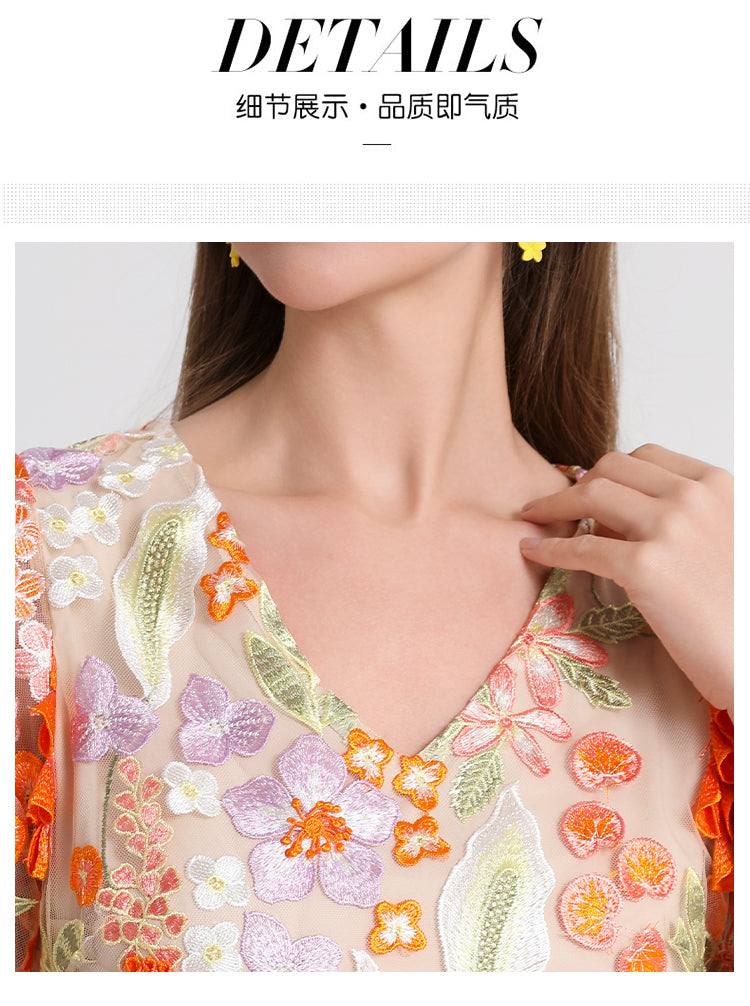 Artwork boutique handmade three-dimensional wheat ear embroidered French temperament dress
