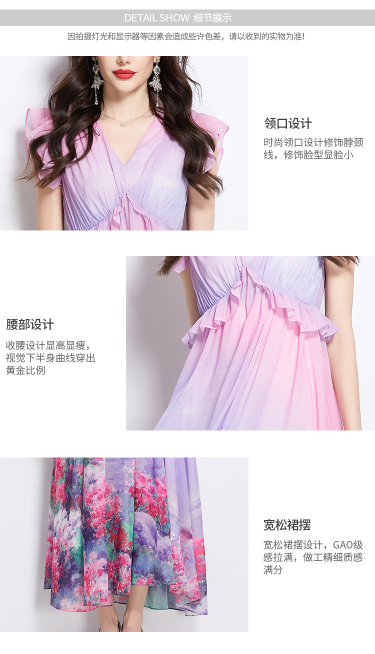 Original Design Spring/Summer Retro Flower Little Fly Sleeve Long Dress