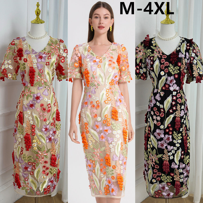 Artwork boutique handmade three-dimensional wheat ear embroidered French temperament dress