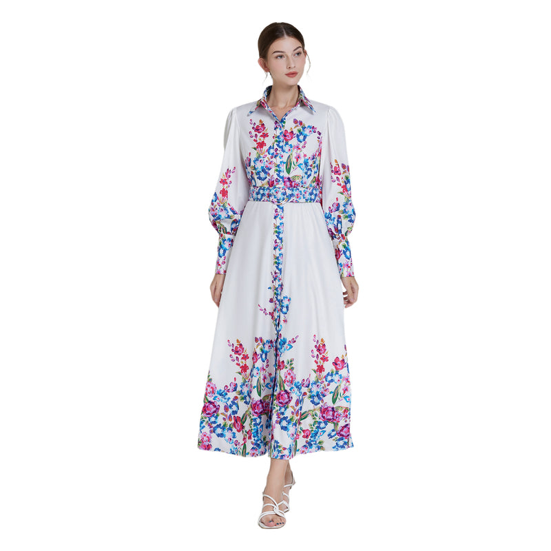 Original design lapel single breasted long dress with belt