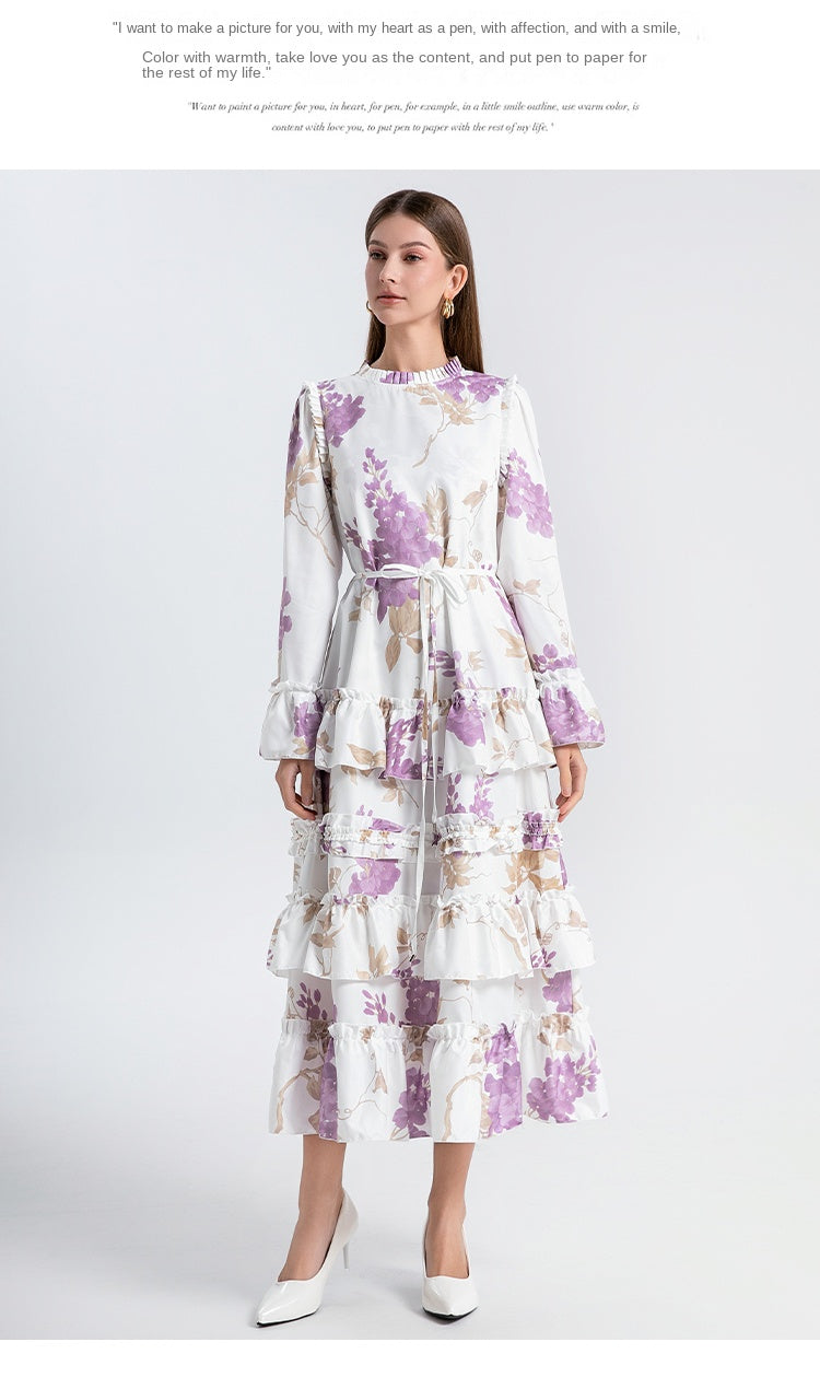 Original design: spring, summer, autumn, art, palace style, double print, loose version of the temperament cake skirt