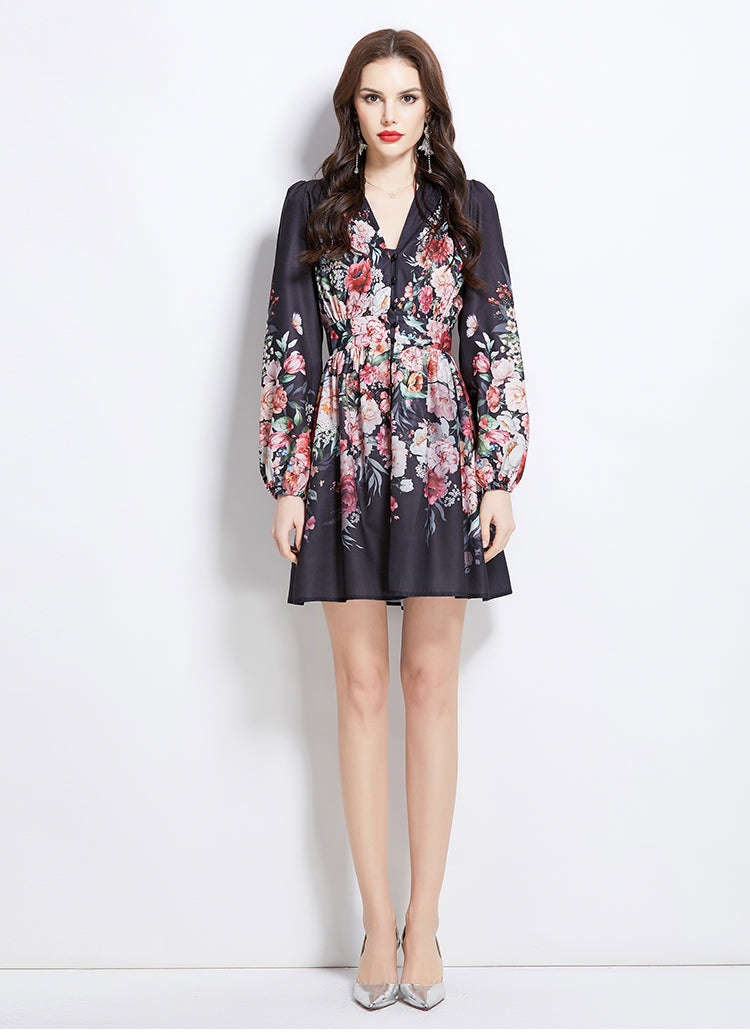 Original design spring, summer, autumn new vintage oil painting print short dress