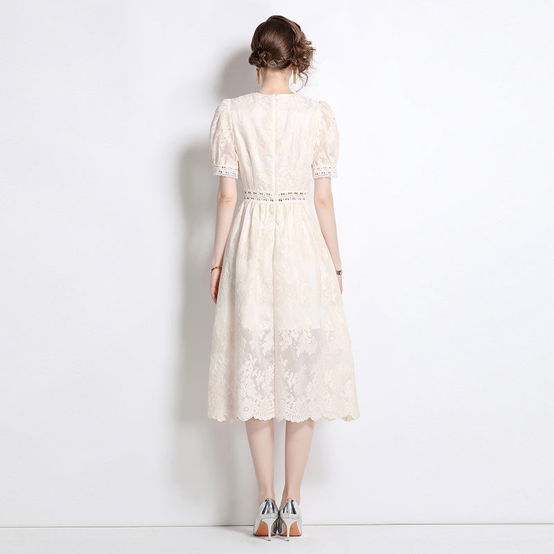 Original Design: Spring/Summer Embroidered V-neck Dress with Lace and Lace Charm Slimming Skirt