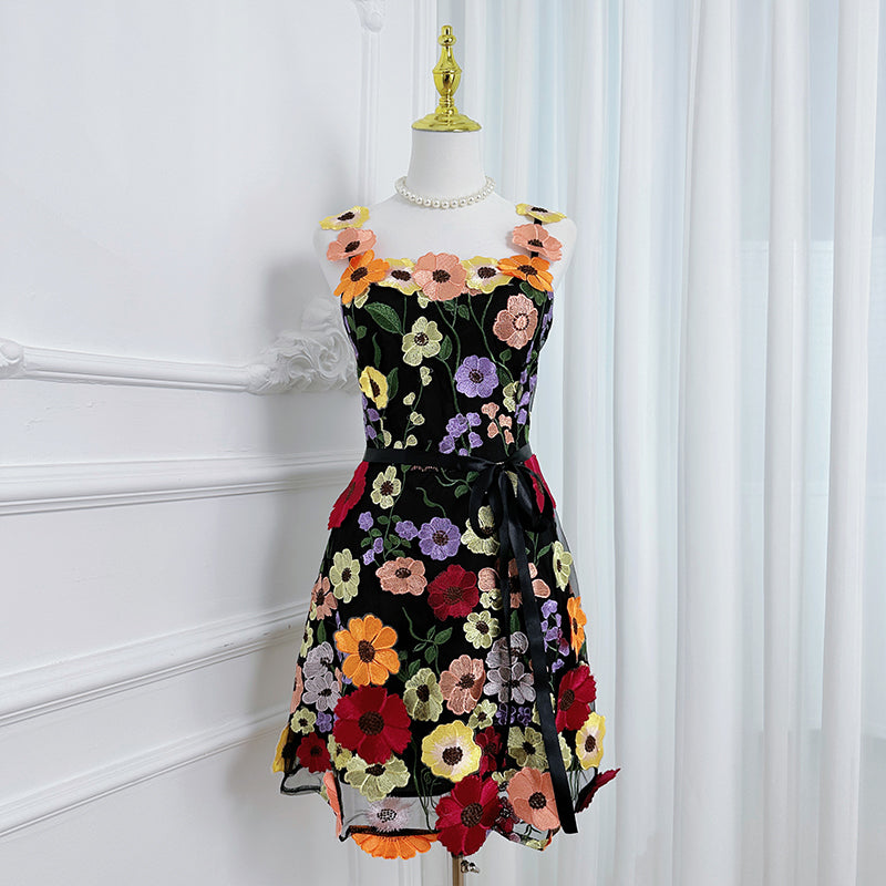 Original Design Embroidered Boutique Color Stereoscopic Handmade Flower Binding Adjustable Strap Strap Dress