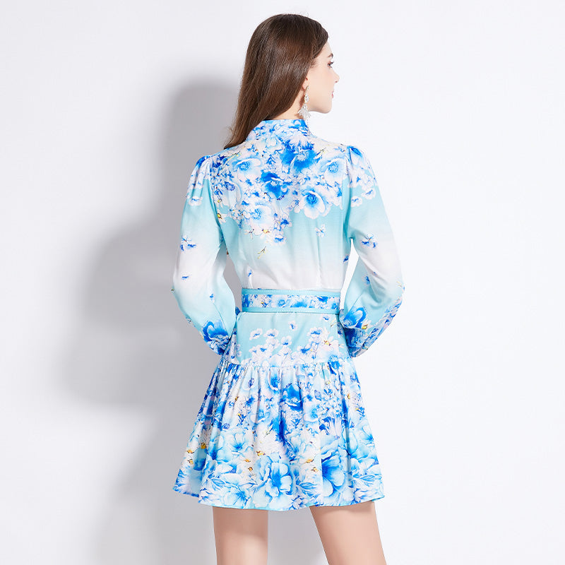 Original Design Spring/Summer Autumn Vacation New Flower Oil Painting Style Stand up Collar Long Dress