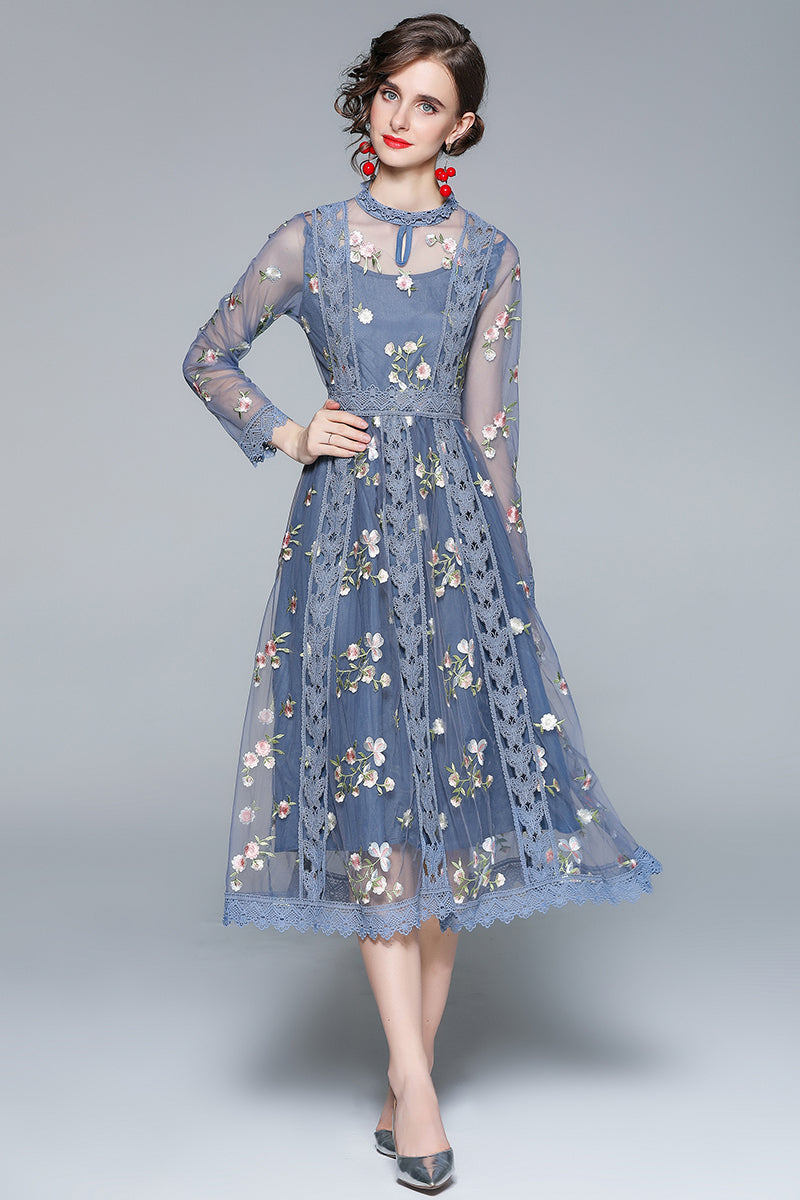 Original Design Heavy Industry Fine Embroidery Mesh French Long Style Super Fairy Sweet Dress