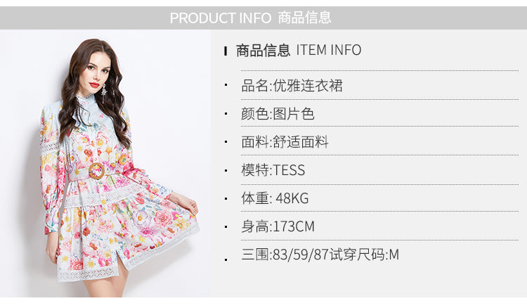 Original design for spring and summer vacation new style painted oil painting style lace patchwork short dress