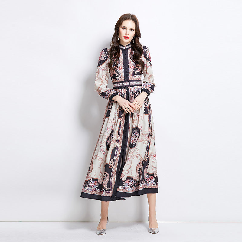 Original Design Spring/Summer Oil Painting Flower Pattern Wrapped Mid length Dress