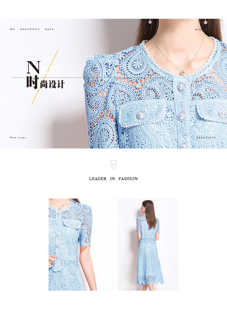 Original design for spring and summer small fragrance style set light luxury and high-end water-soluble lace skirt two-piece set