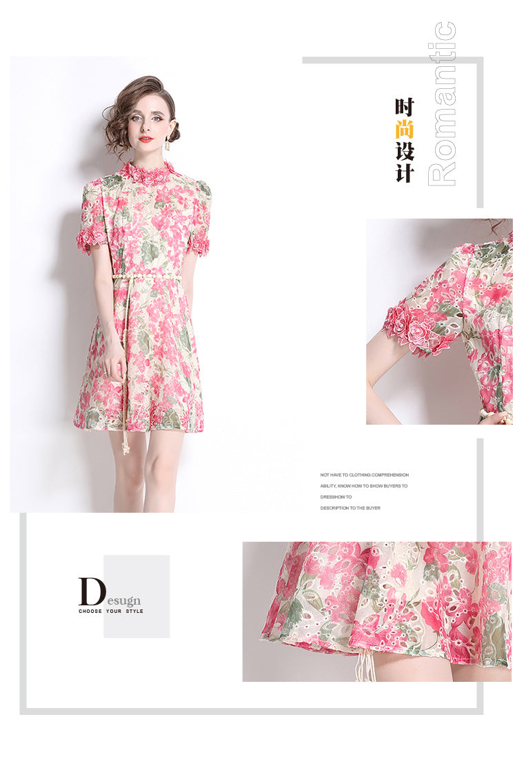 Original Design: Spring/Summer Embroidered Printed Dress for Women with a High end Style and a slimming A-line Skirt with a cinched waist