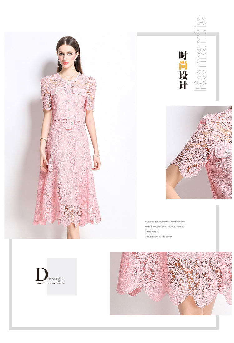 Original design for spring and summer small fragrance style set light luxury and high-end water-soluble lace skirt two-piece set