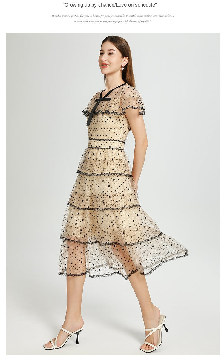 Original Design Heavy Industry Boutique Embroidery Plush Wave Point Wave style Shawl Cake Vintage Dress