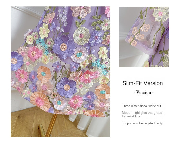 Original Design Heavy Industry Boutique Color Embroidered Handmade Three Dimensional Flower Slimming Fishtail Skirt Temperament Dress