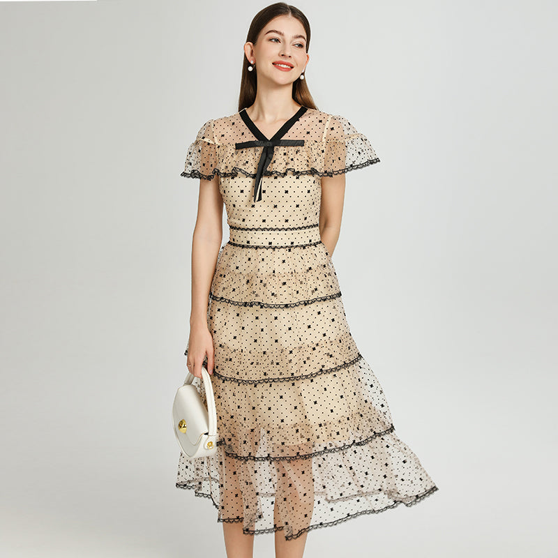 Original Design Heavy Industry Boutique Embroidery Plush Wave Point Wave style Shawl Cake Vintage Dress