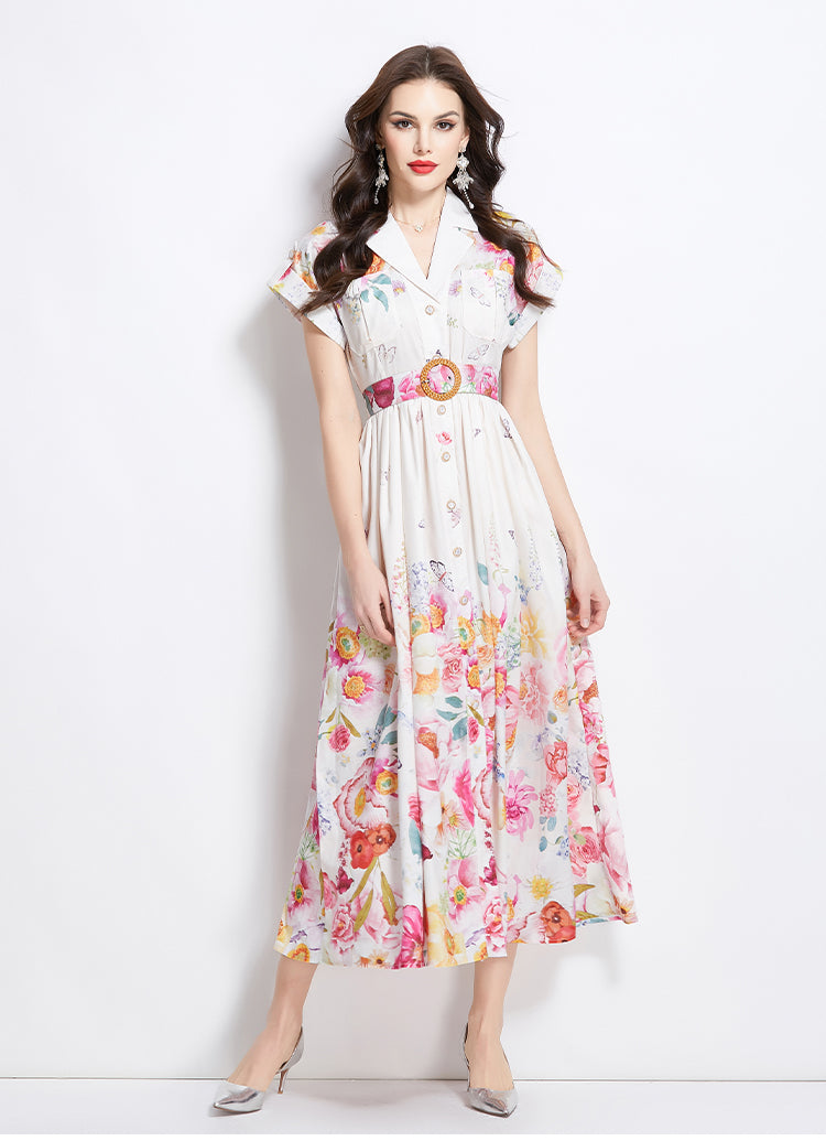 Original design spring/summer new floral oil painting style maxi dress