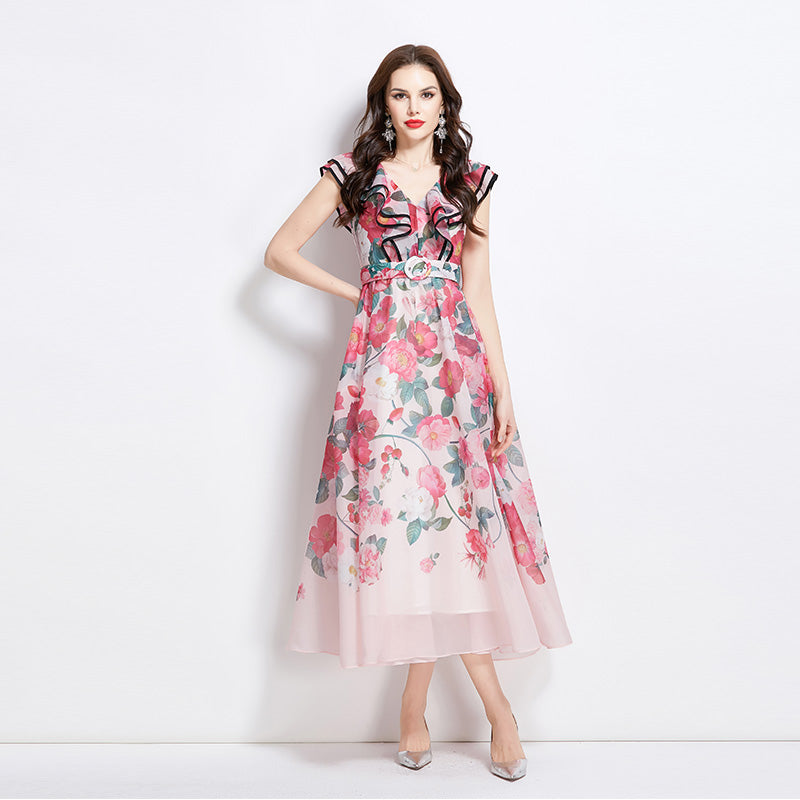 Original Design Spring/Summer Vacation New Oil Painting Style Flower Printed Long Dress