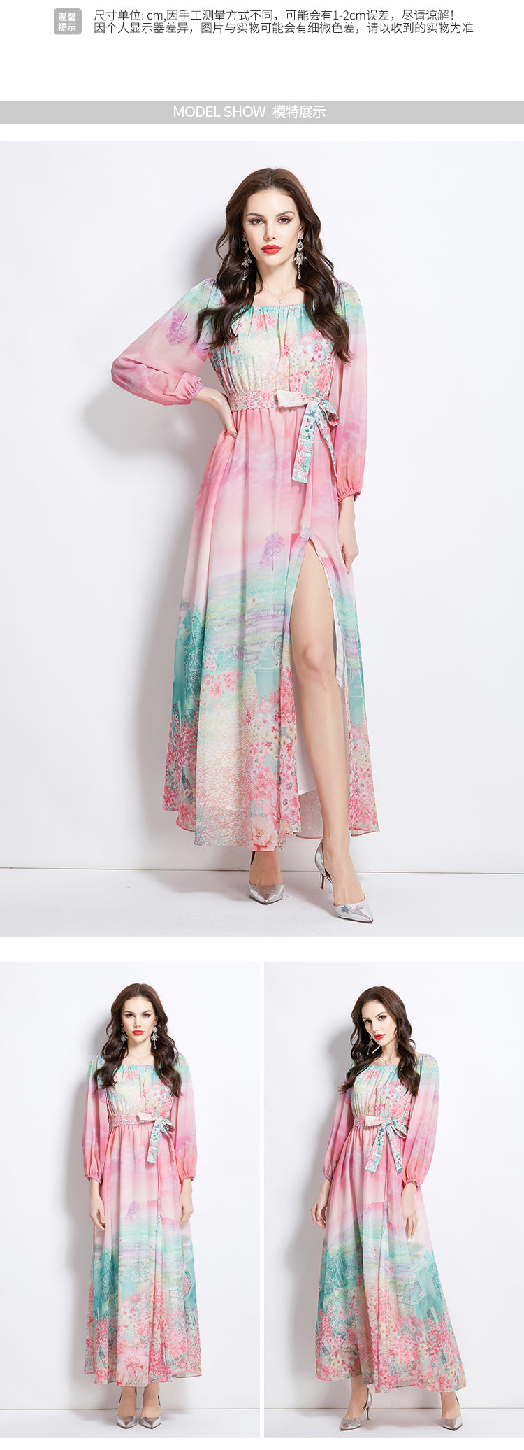 Original Design Spring/Summer Retro Flower One Shoulder Long Dress