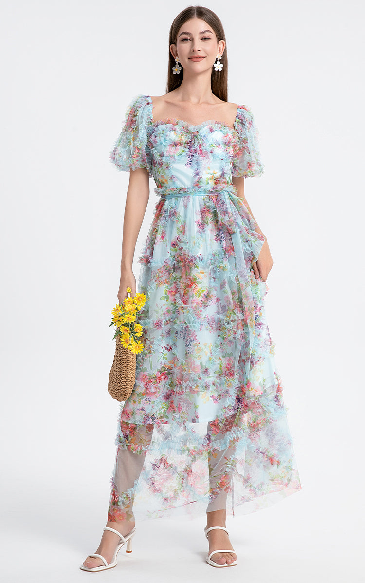 Blue beauty heavy industry boutique palace style French romantic waist cake dress