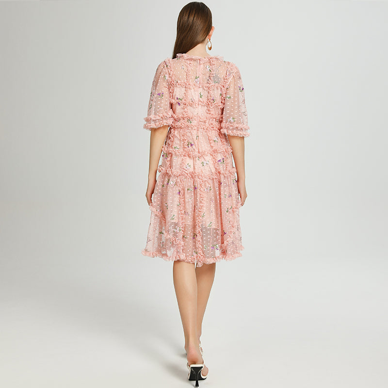 Artwork French romantic boutique custom gauze small floral embroidery short vintage cake dress
