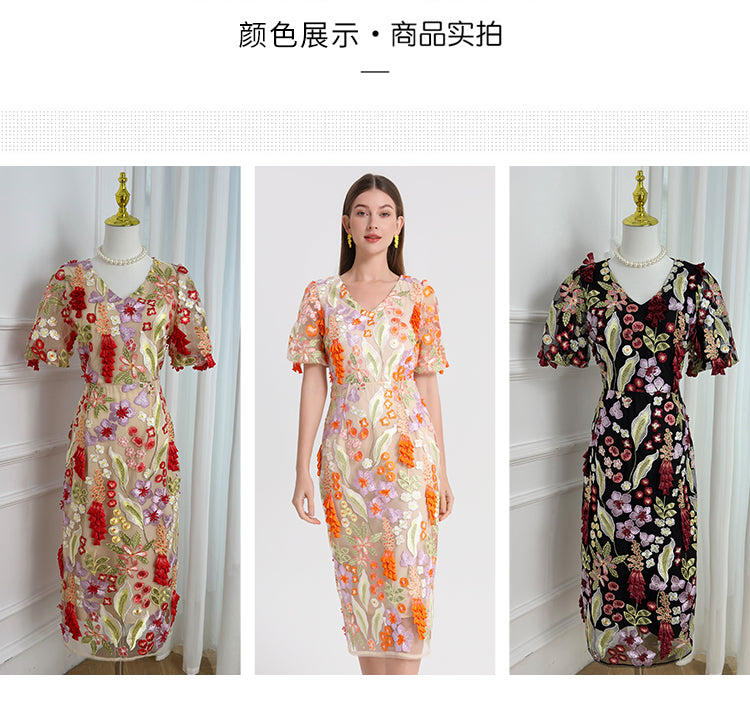 Artwork boutique handmade three-dimensional wheat ear embroidered French temperament dress