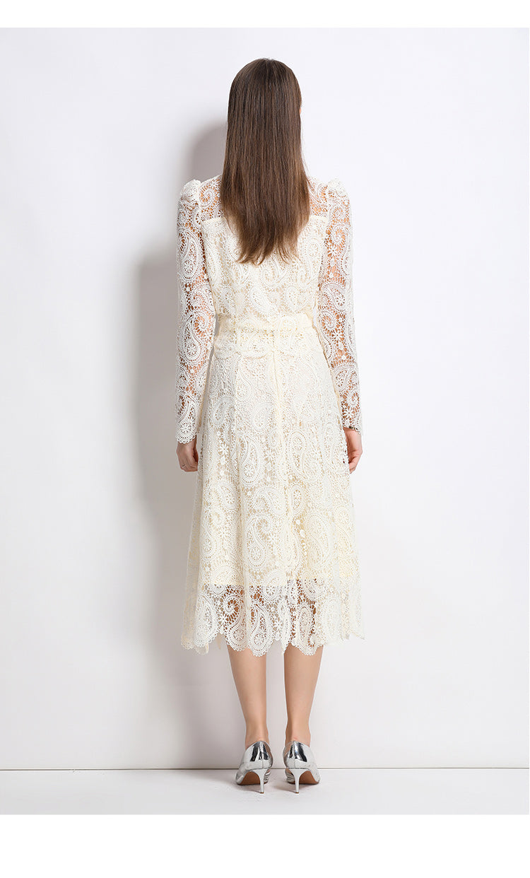Real shot spot8583# New Style Chanel-Inspired Set Light Luxury High-End Water-Soluble Lace Skirt Two-Piece Set