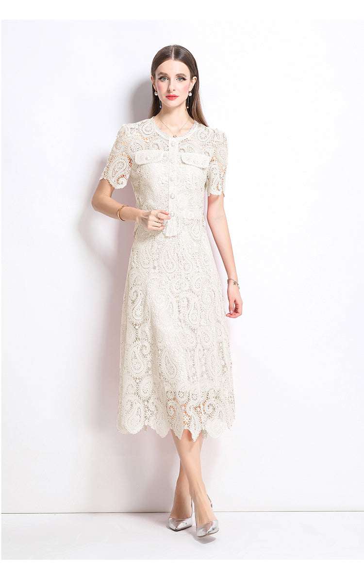 Original design for spring and summer small fragrance style set light luxury and high-end water-soluble lace skirt two-piece set