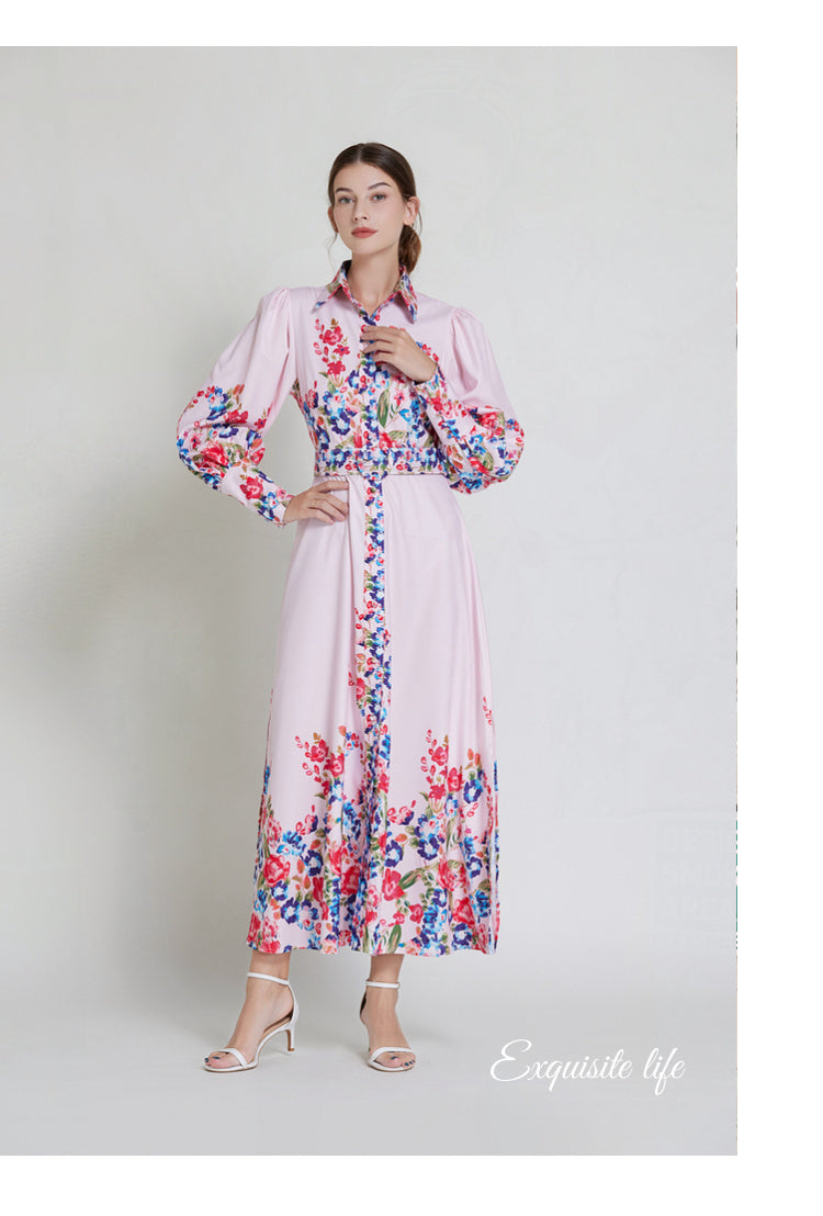 Original design lapel single breasted long dress with belt