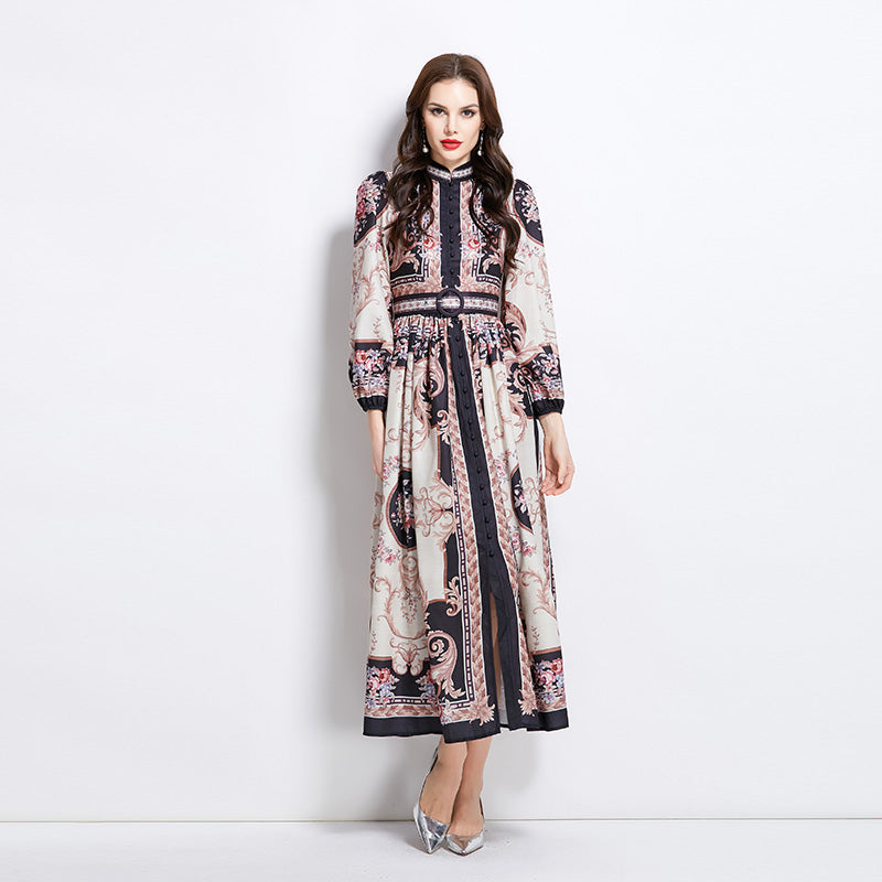Original Design Spring/Summer Oil Painting Flower Pattern Wrapped Mid length Dress