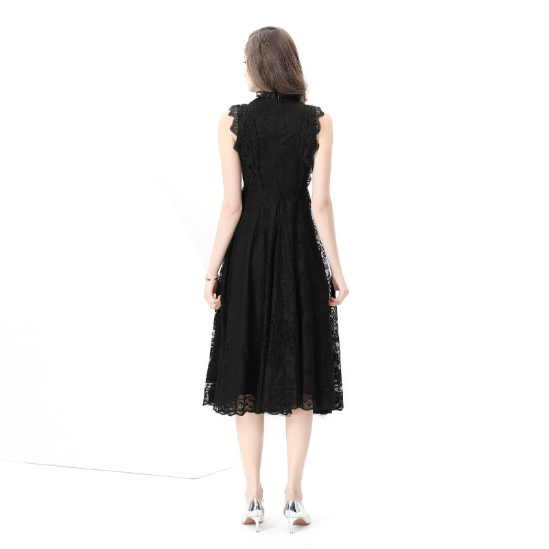 Original design: Spring, Summer, Autumn, Vacation, round neck, smocked style, lace, sleeveless, lace, long vintage dress