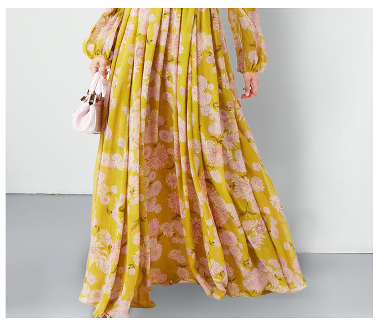 Original design for spring and summer three bedroom pleated 6-meter printed large skirt