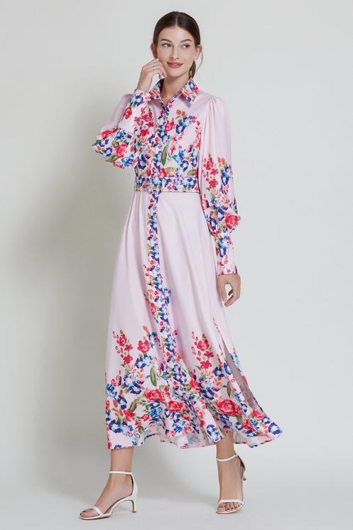 Original design lapel single breasted long dress with belt